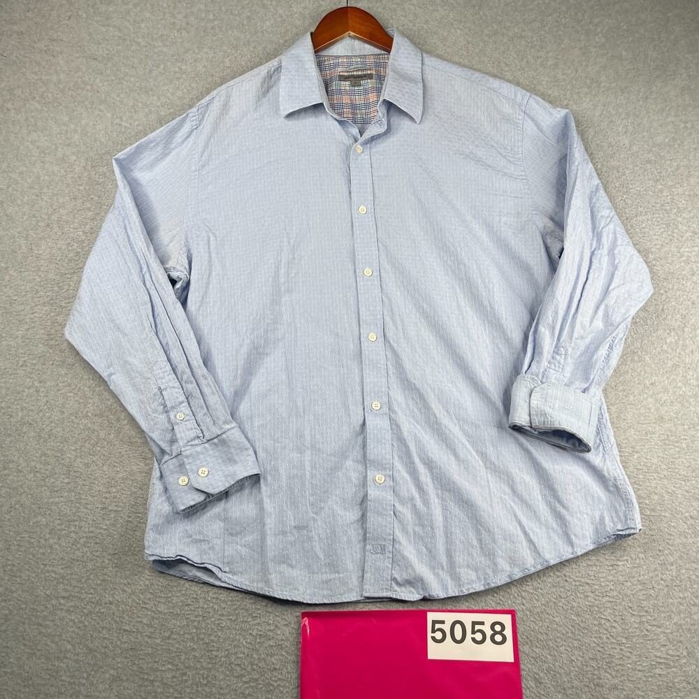 Johnston & Murphy Shirt Tailored Fit XL Blue Casual Button Up Long Sleeve Mens